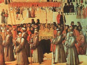Procession in the Piazza di San Marco (detail) 1496 by Gentile Bellini