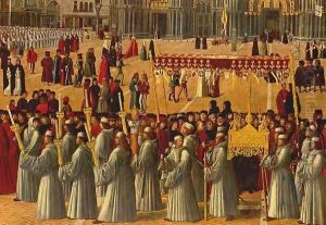 Procession in Piazza S. Marco (detail) 1496 by Gentile Bellini