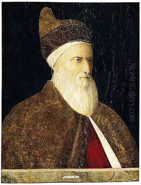 Portrait of Doge Agostino Barbarigo behind a marble parapet wearing robes of gold brocade and the ducal cap 1490-93 - view 1