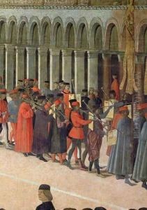 Musicians, detail from the Procession of the Cross in St. Mark's Square, 1496 by Gentile Bellini