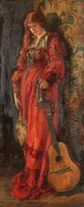 Girl In Venetian Red,
 Signed Lower Right