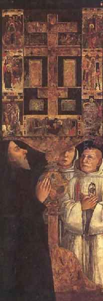 Cardinal Bessarion attended by the two brothers of the Scuola della Carita in prayer with the Bessarion reliquary (tabernacle door) - view 1