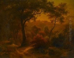 Landscape With Trees And Estate In Distance by Paul Weber