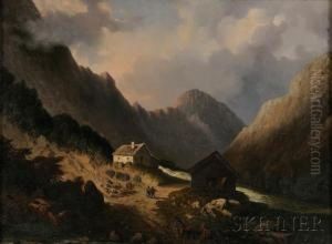 Cottage And Barn By A Mountain Stream