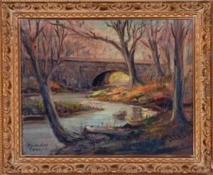 Wooded Landscape With Bridge by William Weber