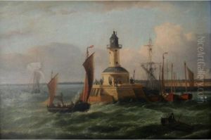 Ramsgate: Vessels Off The Lighthouse; Vessels In The Harbour by George Webster