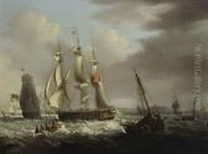 A Frigate Of The Red Squadron Off A Coast by George Webster