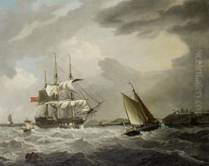 A '74' Of The Royal Navy Heaving-to In St. Mawes Harbour