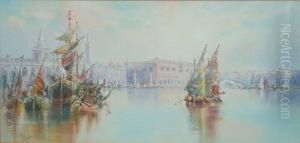 Venice: Boats Before The Riva Degli Schiavoni by R. Wellesley Webster