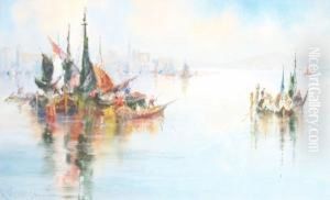 Venice, Looking Towards St Marks Square With Boats In The Foreground by R. Wellesley Webster