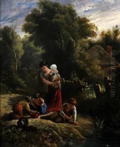 The Cottagers Family By A Pond