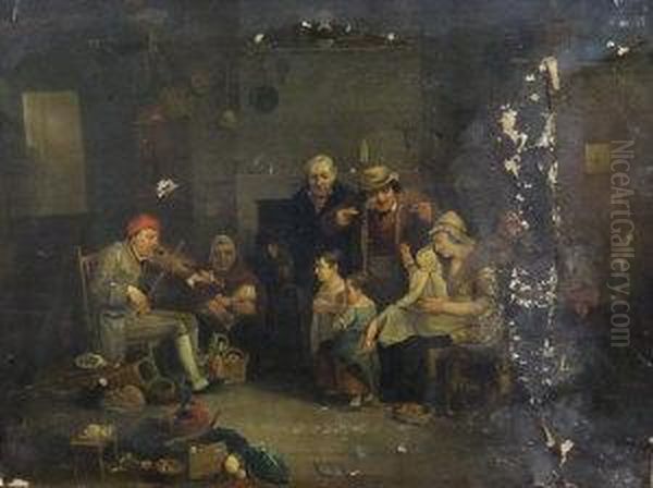 An Family By The Fire With Man Playing The Violin - view 1