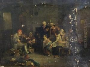 An Family By The Fire With Man Playing The Violin by Thomas Webster