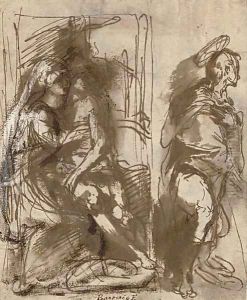 The Lamentation, and a standing saint