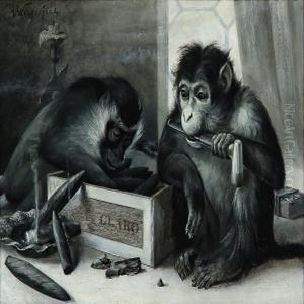 Apes Making Fun With Cigars - view 1
