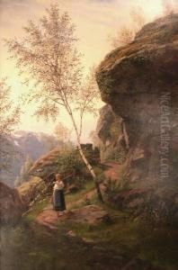 Pike Med Rive I Fjellandskap by Herman Wedel-Anker