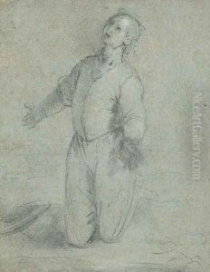 A kneeling garzone looking up to the left by Federico Fiori Barocci