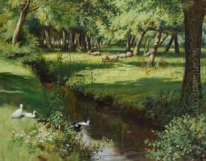 Ducks On A Stream by Augustus Watford Weedon