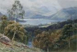 A Wooded Lakeside Scene With River Andmountains Beyond by Augustus Watford Weedon