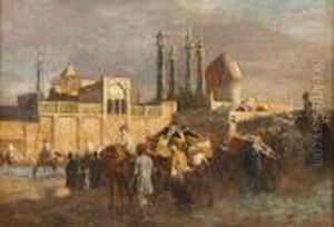 Geschaftiges Treiben Vor Den Toren Einer Orientalischen Stadt by Edwin Lord Weeks