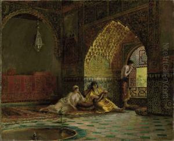 Study For Interior Of La Torre Des Infantas, Illustrating The Legend Of The Three Moorish Princesses In Washington Irving's 'the Alhambra' Signed 'e L Weeks' - view 1