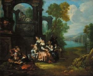 Paesaggio Con Architetture Classiche E Figure by Jan Weenix