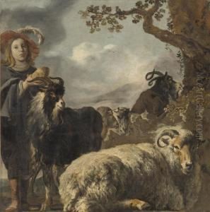 Shepherd Boy With Sheep And Goats by Jan Baptist Weenix