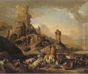 Shepherdess And Her Flock On A Path Shepherdess And Her Flock On A Path