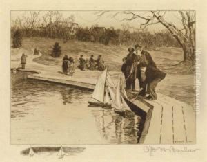 Sailing Toy Yachts In Central Park by Otto Wegener