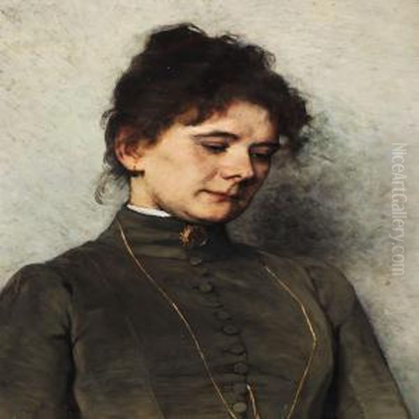 Young Reflecting Woman With Dark Curly Hair - view 1