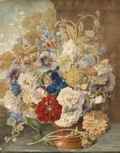 Alarge Still Life With Asters And Martagon Lilies by Sebastian Wegmayr