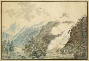 Der Pissevache-wasserfall by Jakob Samuel Weibel