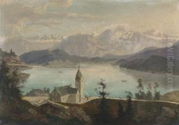 Engadiner Gebirgslandschaft Mit See. - view 1