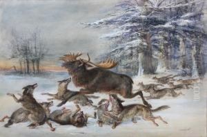 Elk Hounded By Wolves by Charles Henry Weigall