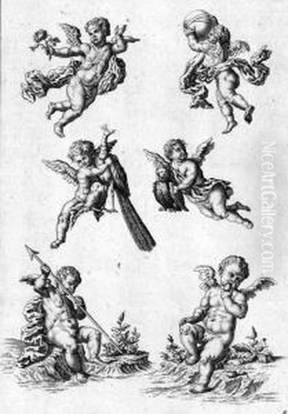 Vorlageblatter Mit Putti In Verschiedenen Posen Und Mit Diversen Artefakten - view 1