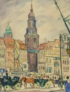 Belebter Marktplatz, Mit Kutschen Und Personen by Otto Weil