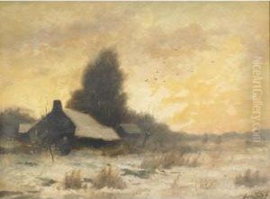 Dutch Farm And Figures On A Winter""""s Eve by Johannes Weiland