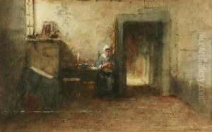 Interior With A Kitchen Maid by Johannes Weiland