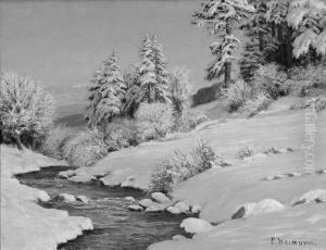 "sonniger Wintertag Am Bachlauf". Sign. Ol Auf Lwd. 54,5 X 71 Cm. Rahmen