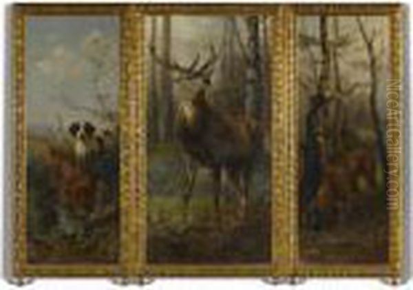 A Three-fold Screen Depicting Hunting Scenes - view 1