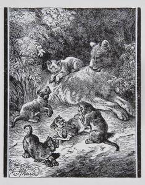 A Lioness With Five Cubs - view 1
