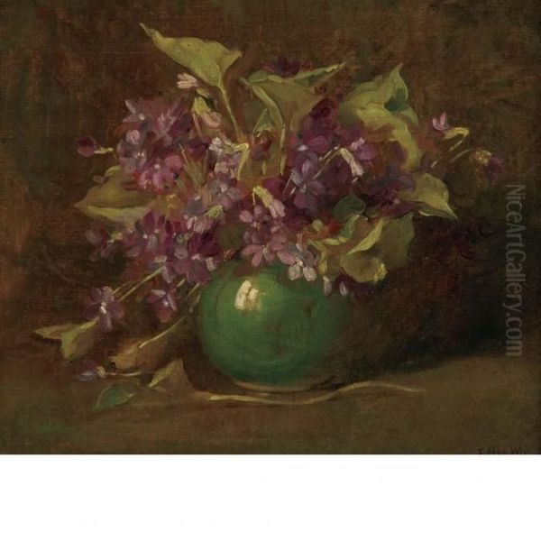 Violets In A Green Vase - view 1