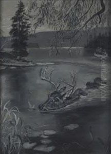 Deer In Water by J.W. Weir