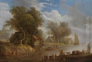A River Landscape With Figuralstaffage