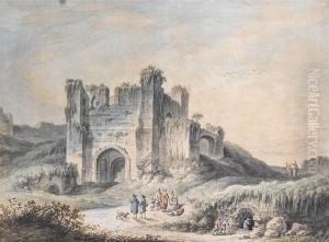 Figures Resting Before The Chateau D'arques,near Dieppe