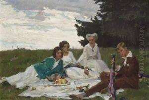 Die Familie Des Kunstlers Beim Picknick. by Robert Weise