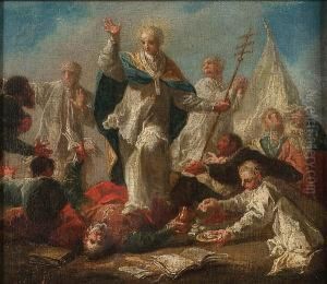 A Bishop Saint Administering The Last Rites To A Fallen Soldier