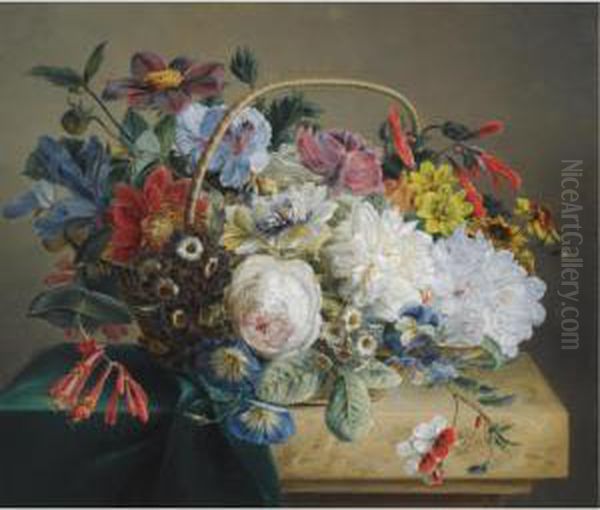 Flowers In A Basket On A Ledge - view 1