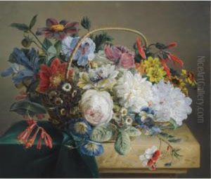 Flowers In A Basket On A Ledge by Anton Weiss