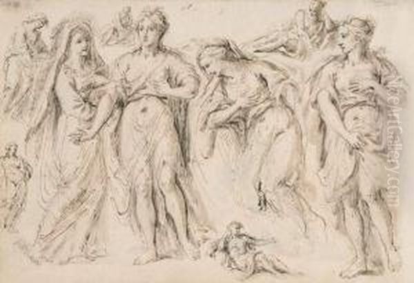 Vier Weibliche Figuren Und Figurenstudien. - view 1
